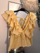 Pastel Yellow Ruffled Peplum Blouse Top