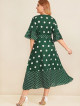 Plus Size Polka Dot Wrap Front Belted Dress