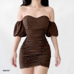 ✨ BSCO ✨ VIEN SEXY BARDOT RIBBED KNIT BUSTIER RUCHED BODYCON MIN DRESS