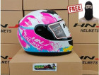 HNJ FULL-FACE HELMET SINGLE VISOR ONE WAY PINK FREE BONNET