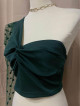 Mesh One Shoulder Top in Emerald Green (Large)