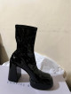 Charles and Keith - Lula Patent Block Heel Boots - Black ( as seen on ITZY)
