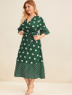 Plus Size Polka Dot Wrap Front Belted Dress