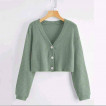 Waffle Knitted Drop Shoulder Top Cardigan Button Front Crop Top Longsleeve
