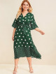 Plus Size Polka Dot Wrap Front Belted Dress
