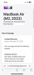 Macbook Air M2 256GB Months Old