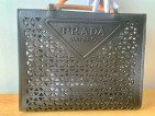 Prada Leather Cut Out With Wood Handle Black