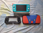 Turquoise Nintendo Switch Lite with accessories